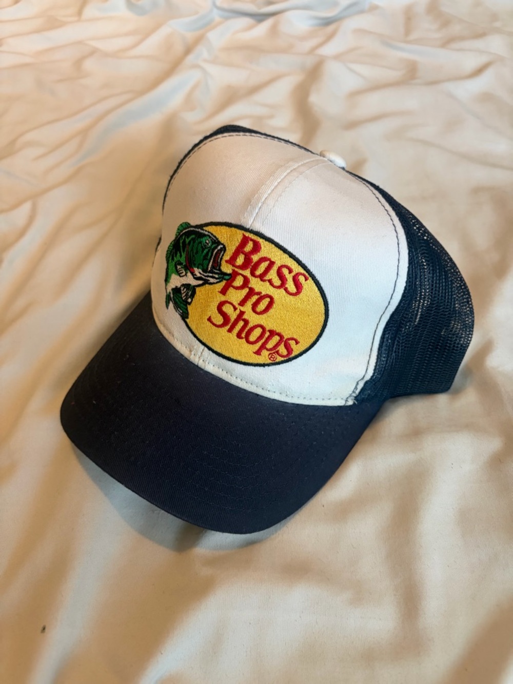 Bass Pro Shops White & Navy Mesh Trucker Cap